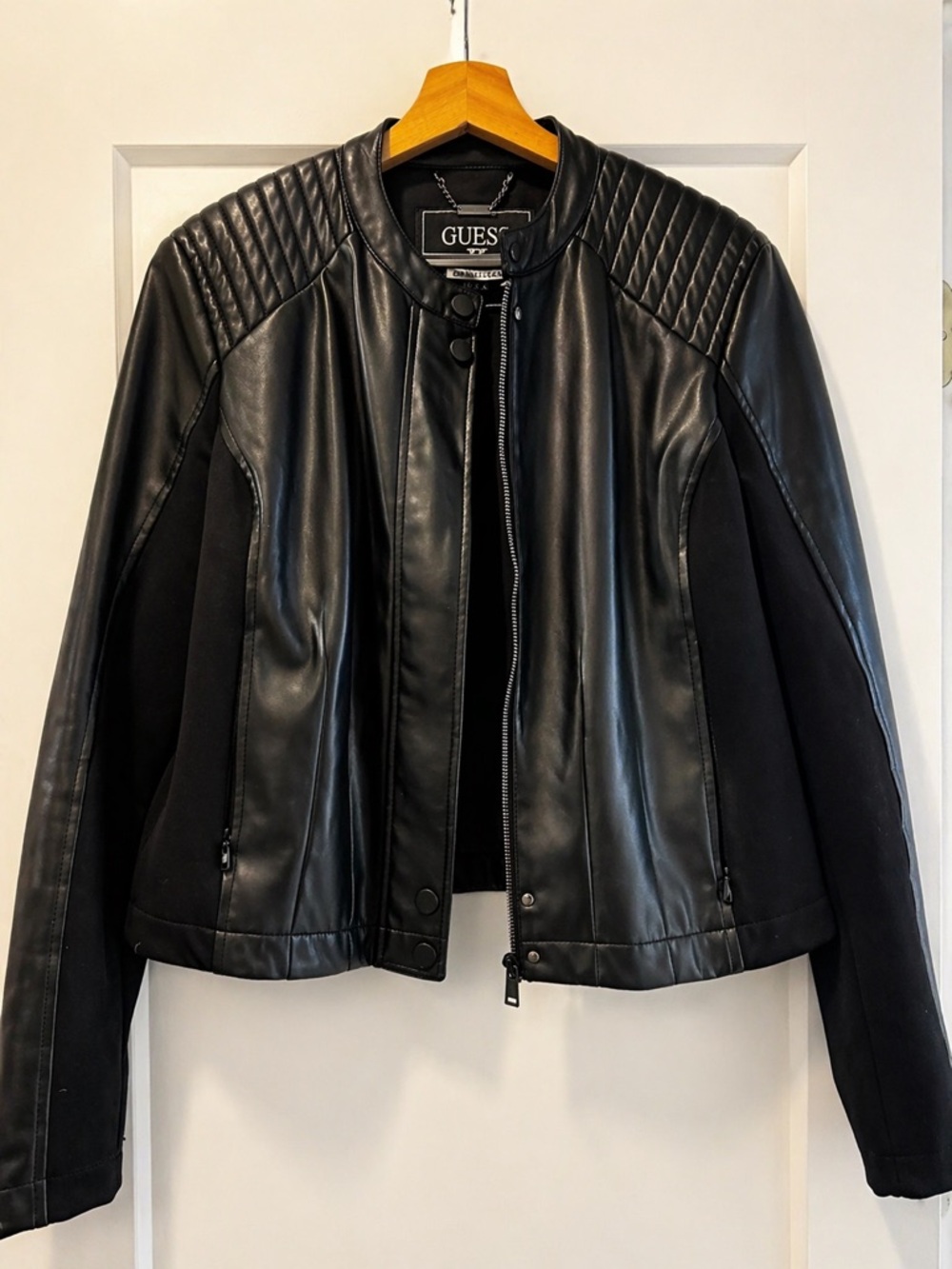 GUESS Black. Faux Leather Moto Jacket